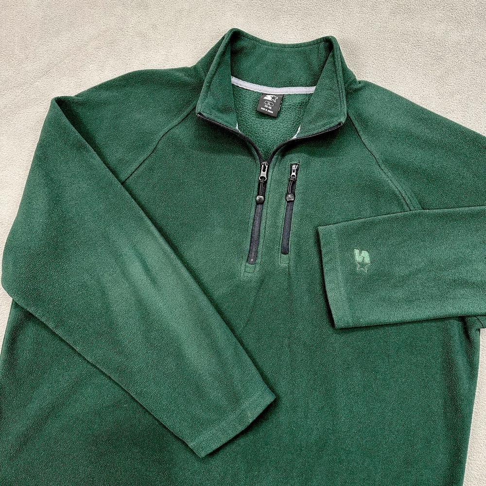 Vintage Blank Starter Men's XL Dark Army Green 1/4 Zip Sweater Fleece‎ Pullover